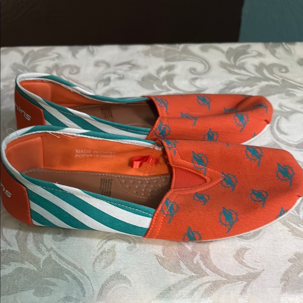 Orange and Teal Slip-On Shoes